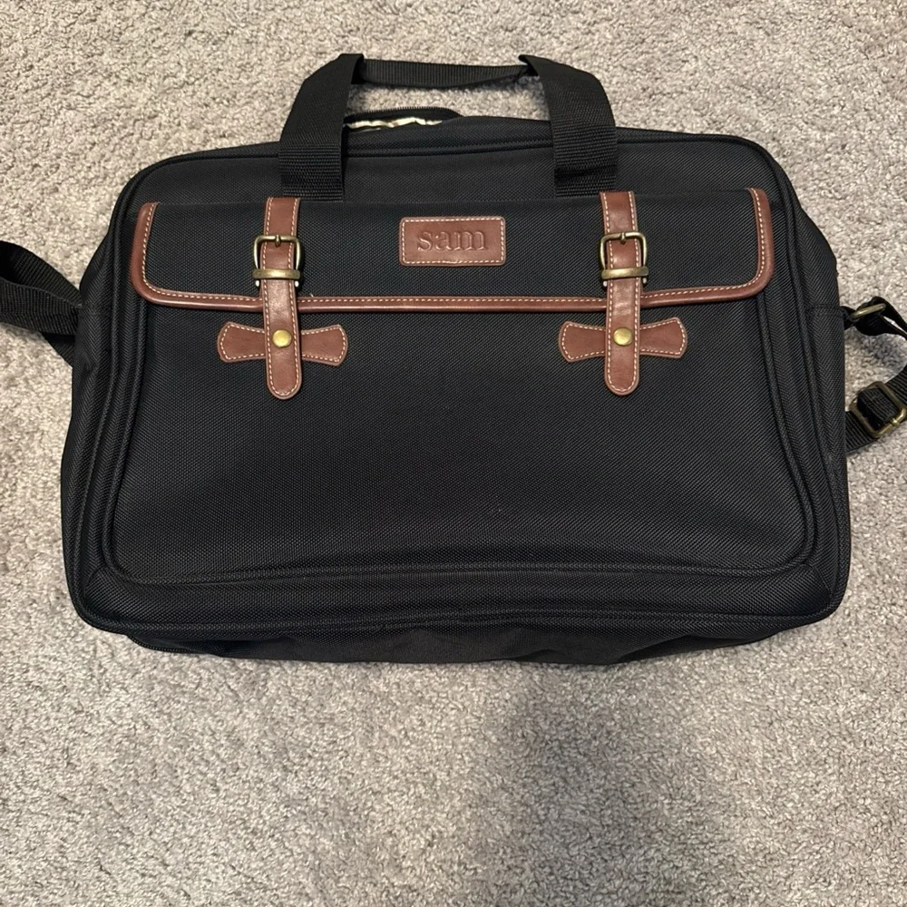 Samantha Brown SAM Briefcase Laptop leather trim bag 16x12x5 NEW